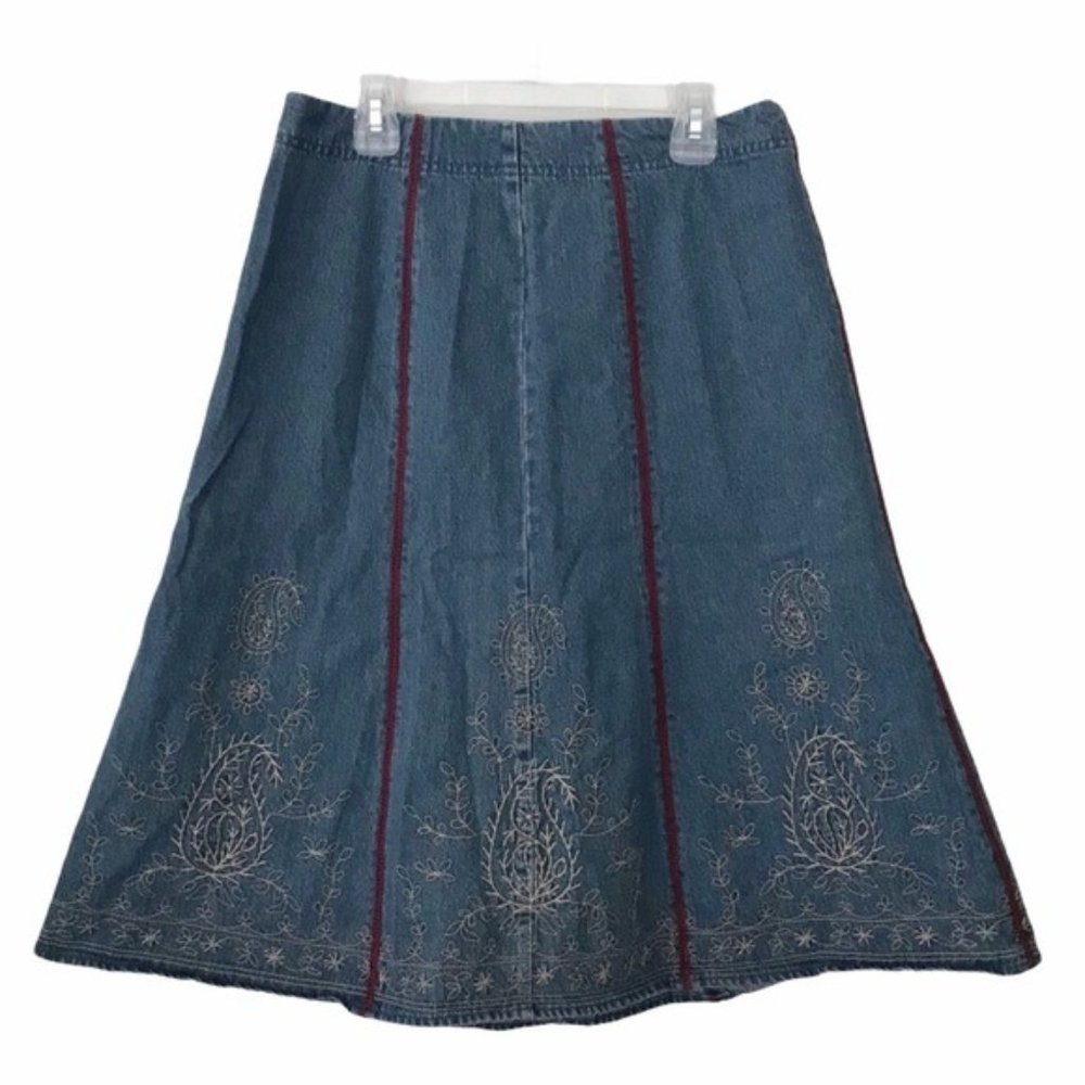 Liz Claiborne Paisley Embroidered Denim Skirt